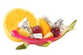 Mix fruit salad Served in creative Dragon fruit, Pitaya rind bowl