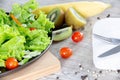 Mix fruit and vegetable ,Healthy eating mix of fresh vegetables salad topped on wooden table Royalty Free Stock Photo