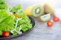 Mix fruit and vegetable ,Healthy eating mix of fresh vegetables salad topped on wooden table Royalty Free Stock Photo