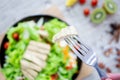 Mix fruit and vegetable ,Healthy eating mix of fresh vegetables salad topped on wooden table Royalty Free Stock Photo