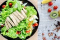 Top view Healthy and Clean Food mix fruit and vegetable ,Healthy eating mix of fresh vegetables salad topped on wooden table Royalty Free Stock Photo