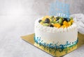 Mix fruits: Kiwi orange and grape on cream cake, Royalty Free Stock Photo