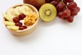 Mix fruits yogurt ,banana, kiwi, grape and conflake. Royalty Free Stock Photo