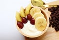 Mix fruits yogurt ,banana, kiwi, grape. Royalty Free Stock Photo