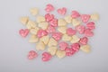 Mix of glazed, dry, pink and white heart shaped cereals breakfast Royalty Free Stock Photo
