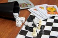 Variety table games on wooden background