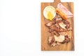 mix grilled steak on wood plate Royalty Free Stock Photo