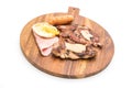 mix grilled steak on wood plate Royalty Free Stock Photo