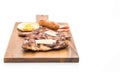 mix grilled steak on wood plate Royalty Free Stock Photo