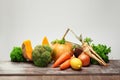 Mix of healthy vegetables on the table. Photo of food on a dark background