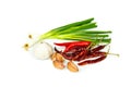 Mix ingredien onion, chili pepper,garlic isolated on white background.