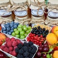 Mix of jams and fruits Royalty Free Stock Photo