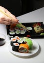 Mix of Japanese sushi and rolls Royalty Free Stock Photo