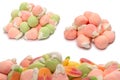 Mix of jelly candys and marshmallows isolated on a white background Royalty Free Stock Photo