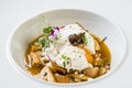 Mix of mushrooms with poached egg Royalty Free Stock Photo