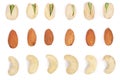 Mix nuts almonds, cashews pistachios on white background. Top view. Flat lay Royalty Free Stock Photo