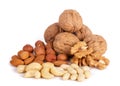 Mix of nuts close up isolated on white background Royalty Free Stock Photo