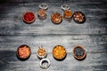 Mix of nuts and dried fruits on dark background Royalty Free Stock Photo