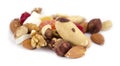 Mix of nuts and dried fruits on a white background Royalty Free Stock Photo