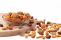 Mix of nuts isolated on bright background. Royalty Free Stock Photo