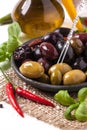 Mix of olives and chili pepper Royalty Free Stock Photo