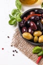 Mix of olives and chili pepper Royalty Free Stock Photo