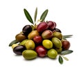 Mix of olives fruits on white backgrounds