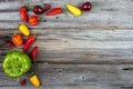 Mix pepper variety harvest on a wood table Royalty Free Stock Photo