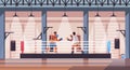 Mix race boxers fighting on boxing ring dangerous sport competition training concept