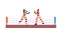 Mix race boxers fighting on ring arena dangerous sport competition training concept two women boxing together