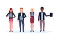 Mix race business people holding folder standing together happy man woman office workers male female cartoon character Royalty Free Stock Photo