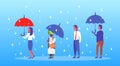 Mix race businesspeople holding umbrella unprotected businessman standing under rain protection concept male female Royalty Free Stock Photo