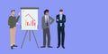 Mix race businesspeople presenting financial graph on flip chart Royalty Free Stock Photo