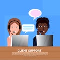 Mix race diverse call center headset agent client support online operator, customer and technical service icon, chat Royalty Free Stock Photo