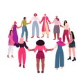 Mix race girls holding hands standing together female empowerment movement women power concept