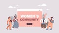 Mix race girls using social network online communication female empowerment movement women`s community