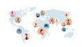 Mix race people avatars on world map global communication concept