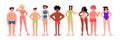 mix race people of different height figure type and size standing together love your body concept full length horizontal