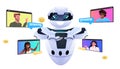 mix race people discussing with chatbot robot artificial intelligence technology online communication concept