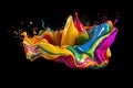 Mix rainbow liquid splashes. oil or ink splashing dynamic motion, design elements for advertising isolated on black background. Royalty Free Stock Photo