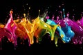 Mix rainbow liquid splashes. oil or ink splashing dynamic motion, design elements for advertising isolated on black background. Royalty Free Stock Photo