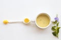 Mix rice gruel and boiled egg yolk healthy foods for baby