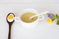 Mix rice gruel and boiled egg yolk healthy foods for baby