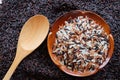 Mix of rice on wooden container Royalty Free Stock Photo