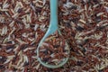 Mix rices on blue spoon, on mix rices Royalty Free Stock Photo