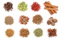 Mix of spices isolated on a white background. Top view. Flat lay. Set or collection Royalty Free Stock Photo