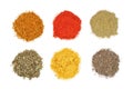 Mix of spices isolated on a white background. Top view. Flat lay. Set or collection Royalty Free Stock Photo