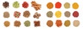 mix of spices isolated on a white background. Top view. Flat lay. Set or collection Royalty Free Stock Photo