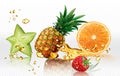 Mix splashes of juices Carambola, Orange, Pineapple, Raspberry