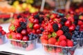 Mix strawberries, blackberries, red currants, blueberries and raspberries Royalty Free Stock Photo